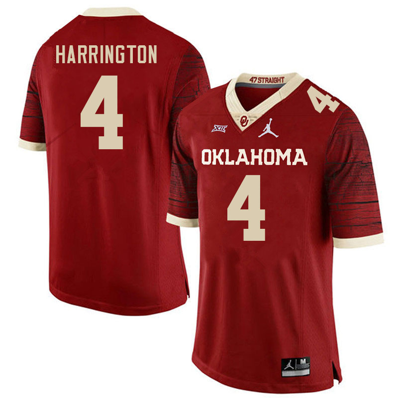 Men #4 Justin Harrington Oklahoma Sooners College Football Jerseys Stitched Sale-Retro - Click Image to Close